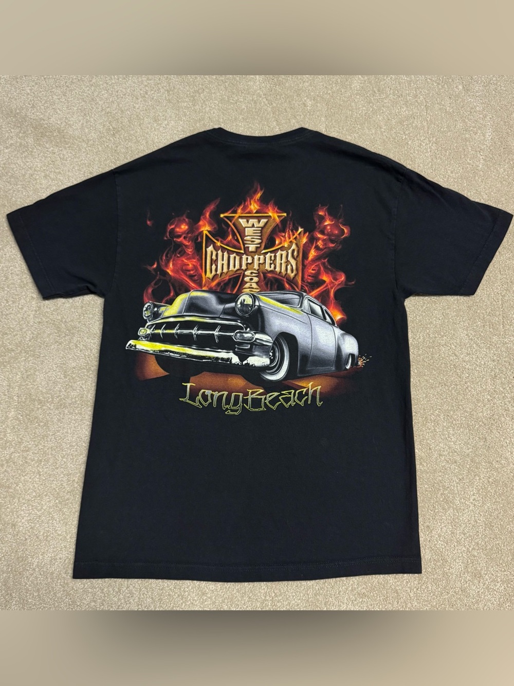 Vintage West Coast Choppers Shirt Men Medium Motorcycle Long Beach Flames 90s